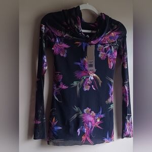 NWT- FUZZI JPG Floral Long Sleeve Top with Hood.